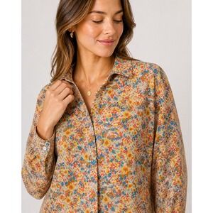 Chelsea and Walker Blouse Womens M/L Multi Color Floral Button Down Cottagecore